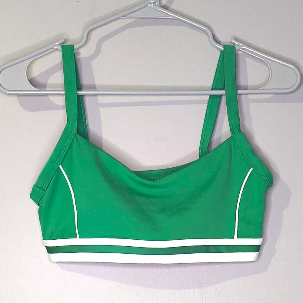 WILO THE LABEL Womens Sports Bra S Green White Medium Support Wireless Stretch